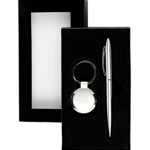 SET DE LLAVERO REDONDO CON PLUMA METÁLICA.