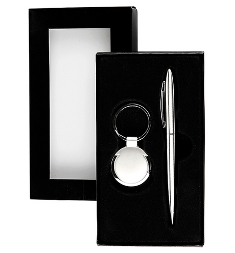 Set De Llavero Redondo Con Pluma Metálica.